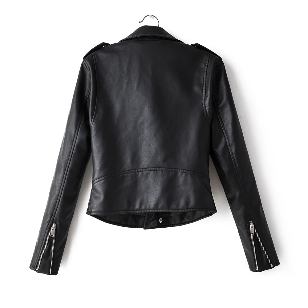 Новинка, модная женская мотоциклетная куртка из искусственной кожи, Женская осенне-зимняя короткая куртка на молнии с эполетом, черная женская уличная верхняя одежда
