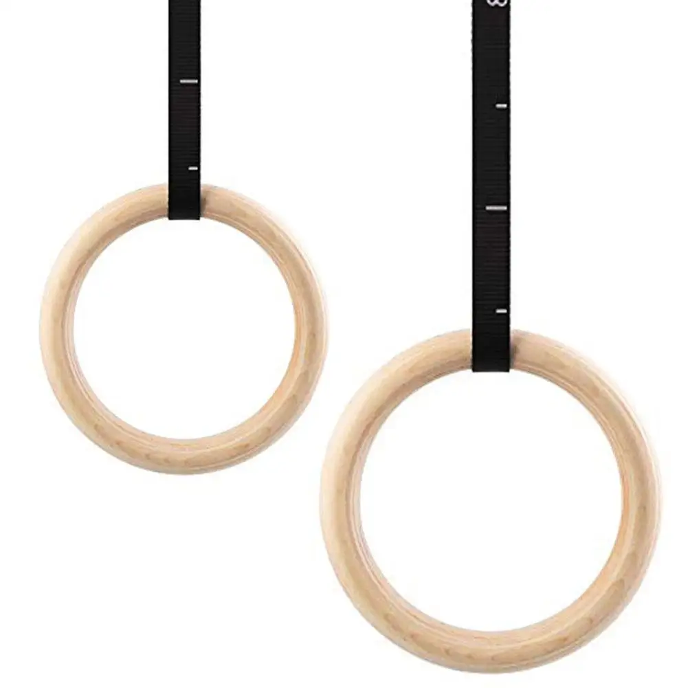  6pcs/set Wooden Gymnastics Rings With Adjustable Cam Buckle Long Strap Exercise Nonslip Training Ri