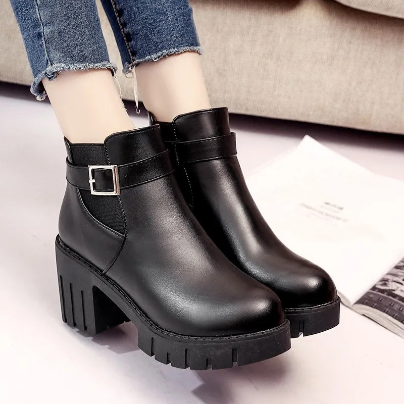 

2019 winter women boots European style England Martin boots short boots high-heeled thick with non-slip women's shoes fashion