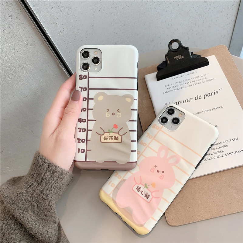 

Cute Cartoon Bear rabbit Couples Phone Cover Case For Iphone X 11 pro Xs Max Xr 10 8 7 6 6s Plus Luxury Soft cases Coque Fundas