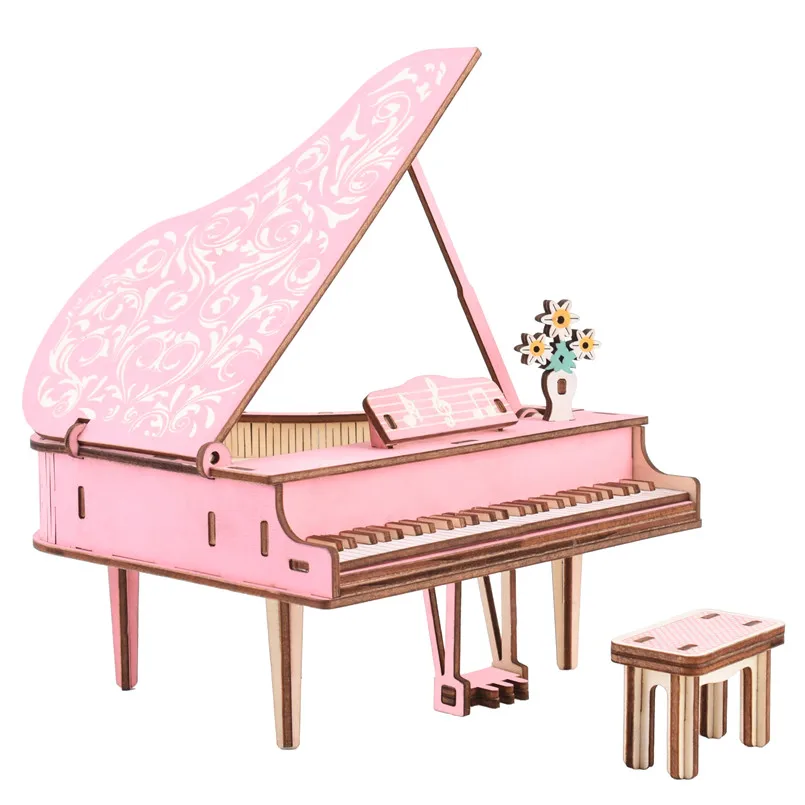 

3D Wooden DIY Puzzle Piano Musical Instrument Model Toy For Girls Phonograph Building Kits Handmade Jigsaw Wood Puzzles Kids Toy