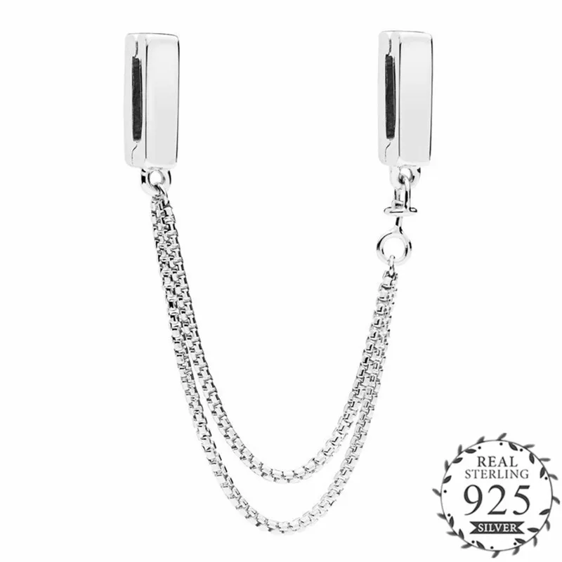 

PANDULASO 2018 Reflexions Fixed Safety Chain Charm Fit pandora Watch Chain Bracelets Original Silver 925 Bead for Jewelry Making