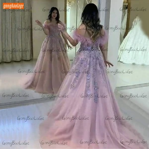 Vestidos De Noche rosas a la moda para mujer, Vestidos formales De Fiesta con apliques largos y cordones, 2021