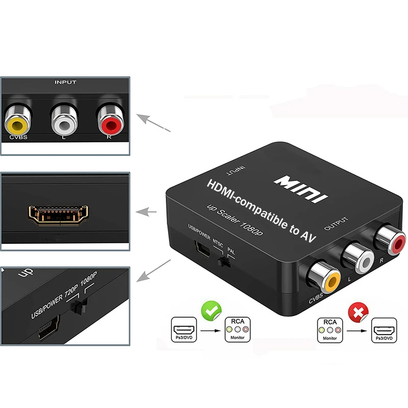 HDMI-совместимый с AV/AV к 1080P AV2 Mini AV преобразователь сигнала мини HD