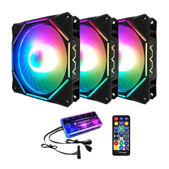 

COOLMOON RGB Chassis Fan, 12cm Silent Polygonal Light Inside and Outside+Music Controller Computer Cooling Fan CPU Fan (3 Pcs)