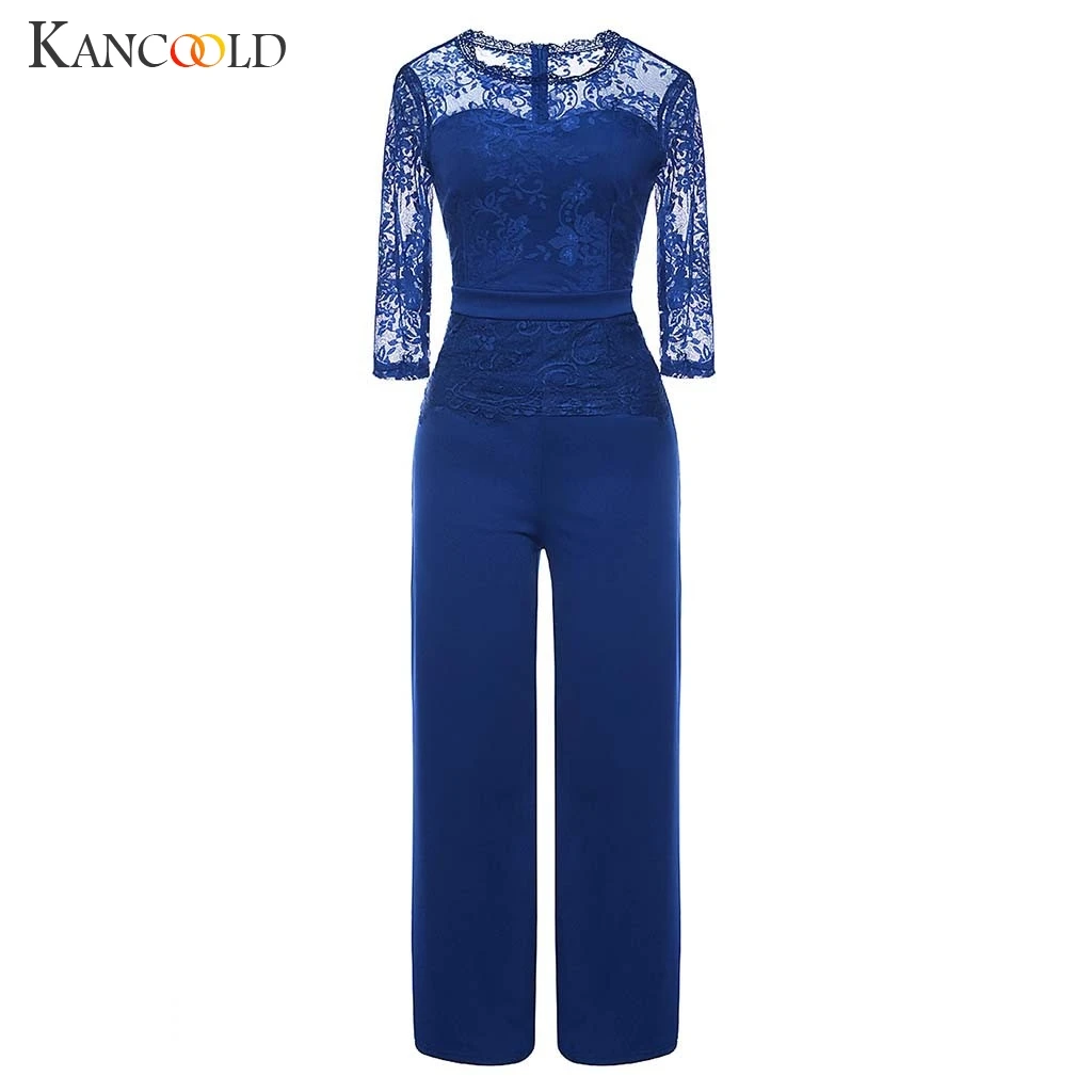 KANCOOLD Women's Sexy Sleeve Lace Panel Jumpsuit Evening Solid Color Chic Club Dress | Женская одежда