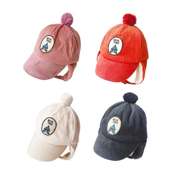 

Fashion Children's Hat Unisex Fashion Casual All-match Warm Corduroy Velvet Cartoon Patch Decoration Earmuffs Bomber Hat