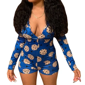 

Women Summer Pyjamas Leopard Long Sleeve Short Jumpsuit Sleepwear Sexy Pajamas Adults Nightwear Lingerie Plus Size 2XL