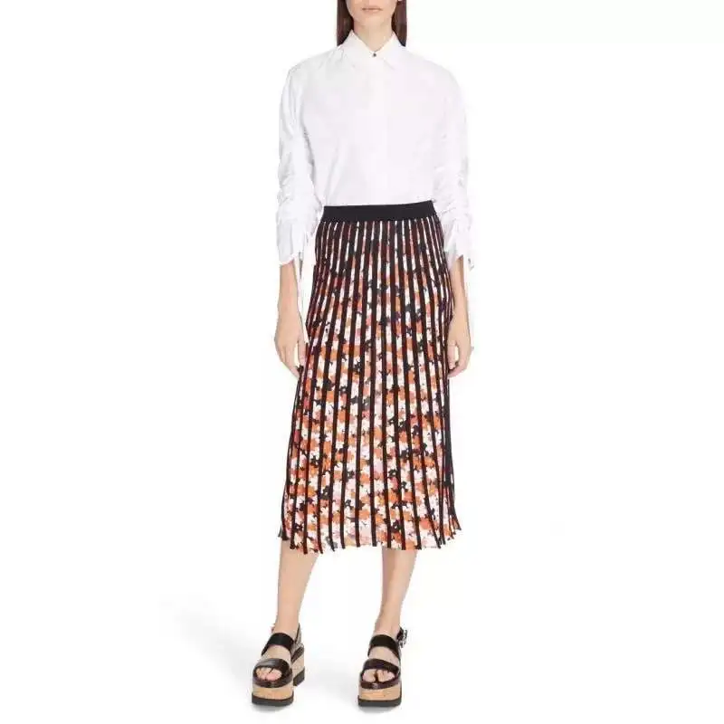 Женская юбка Летняя женская плиссированная Вертикальная полосатая трикотажная эластичная талия тонкая длинная юбка