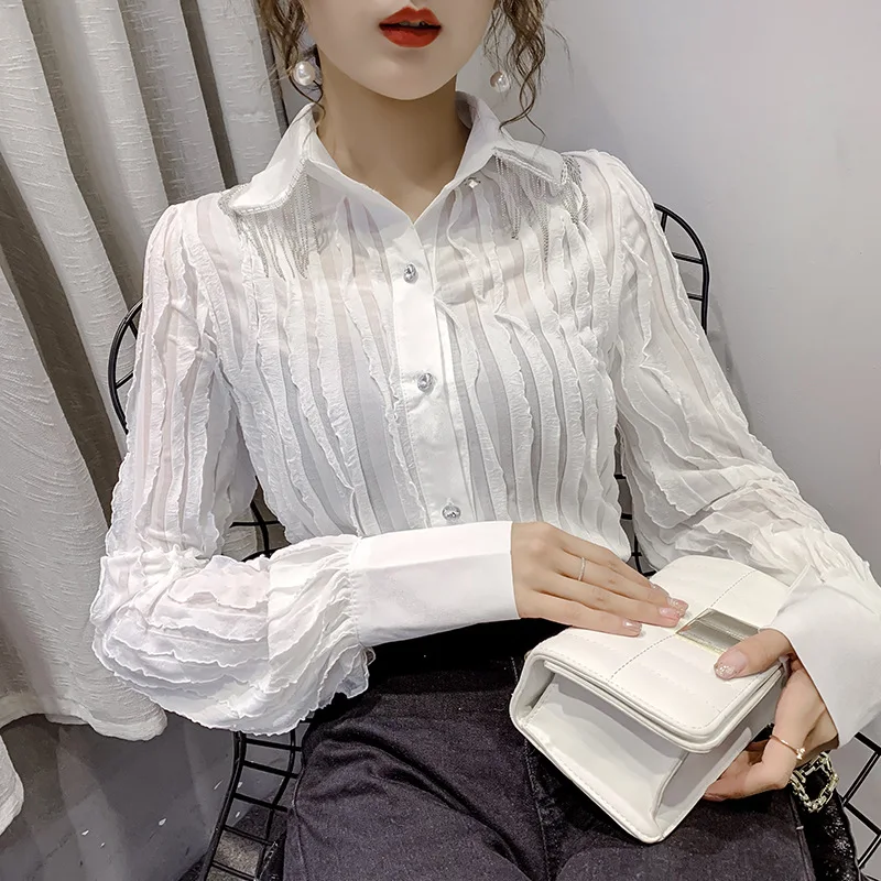 

Photo Shoot 2020 Spring xin liu su Collar Elegant Shirt Non-mainstream Hong Kong Flavor Versatile Tops Women's