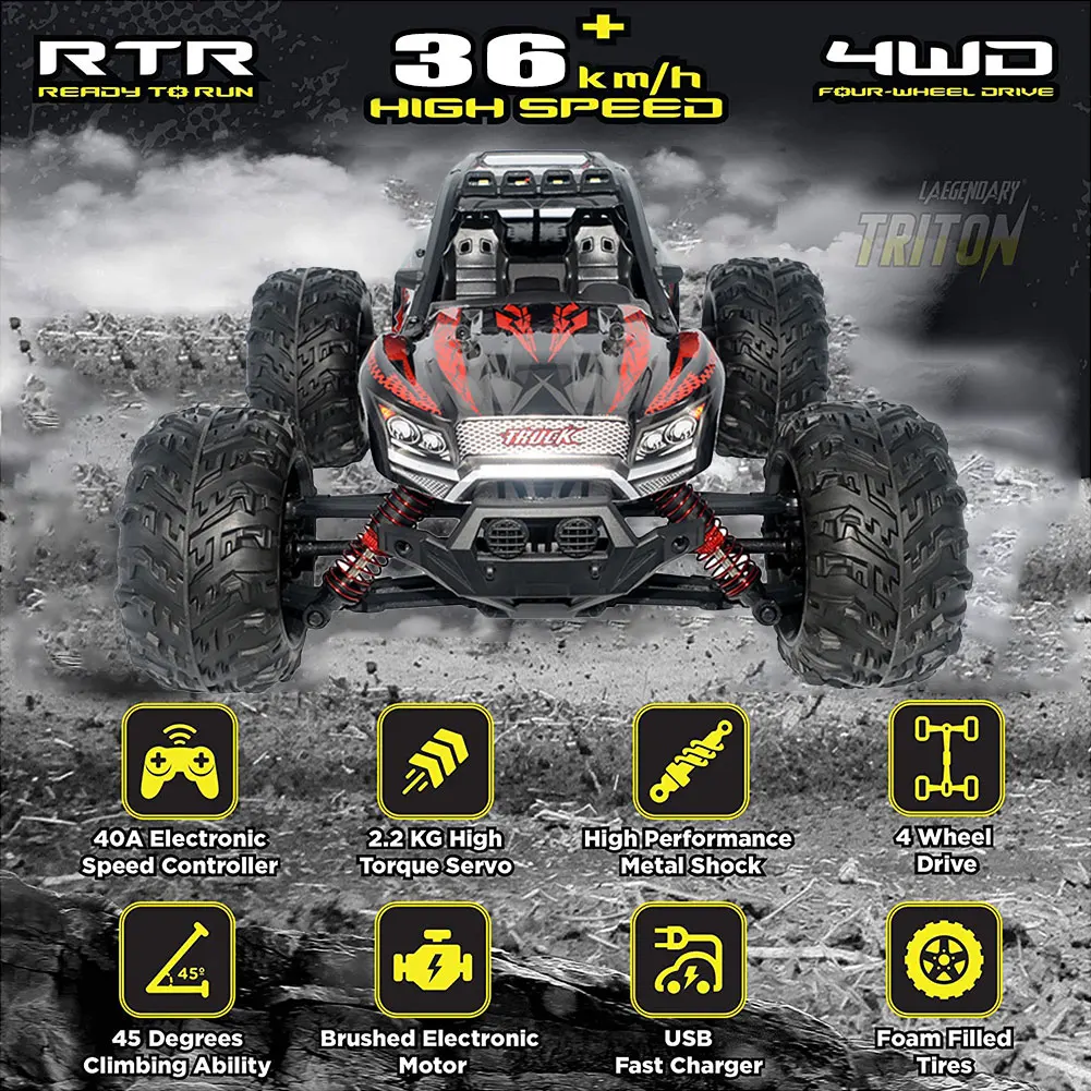 

Pokich RC 1: 16 All Terrain RC Car 4WD Off-Road 2.4Ghz High Speed Off-Road Cars Radio Controlled Electronic Cars