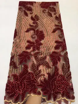 

Velvet Lace Fabric for Dresses Latest Nigerian Embroidered French Tulle Lace fabric High Quality African 3d Stone Lace Fabric