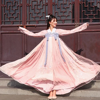 

Chinese Chiffon Fairy Dress Hanfu For Women Traditional Dance Costumes Festival Outfit Folk Rave Performance Clothing BL4044