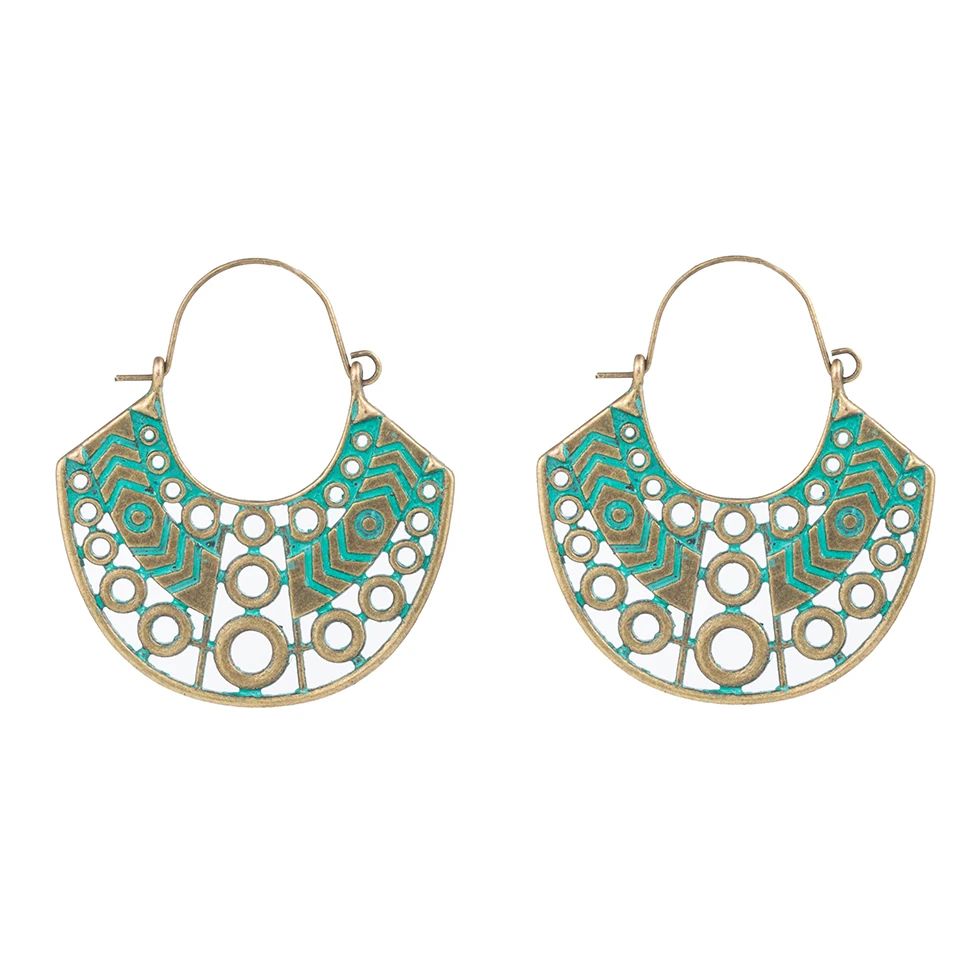 E022024 Boho Goldn серьги винтажные геометрические сплайсинговые полые Висячие серьги для женщин Женский индийский ювелирный подарок аксессуары - Окраска металла: E022024