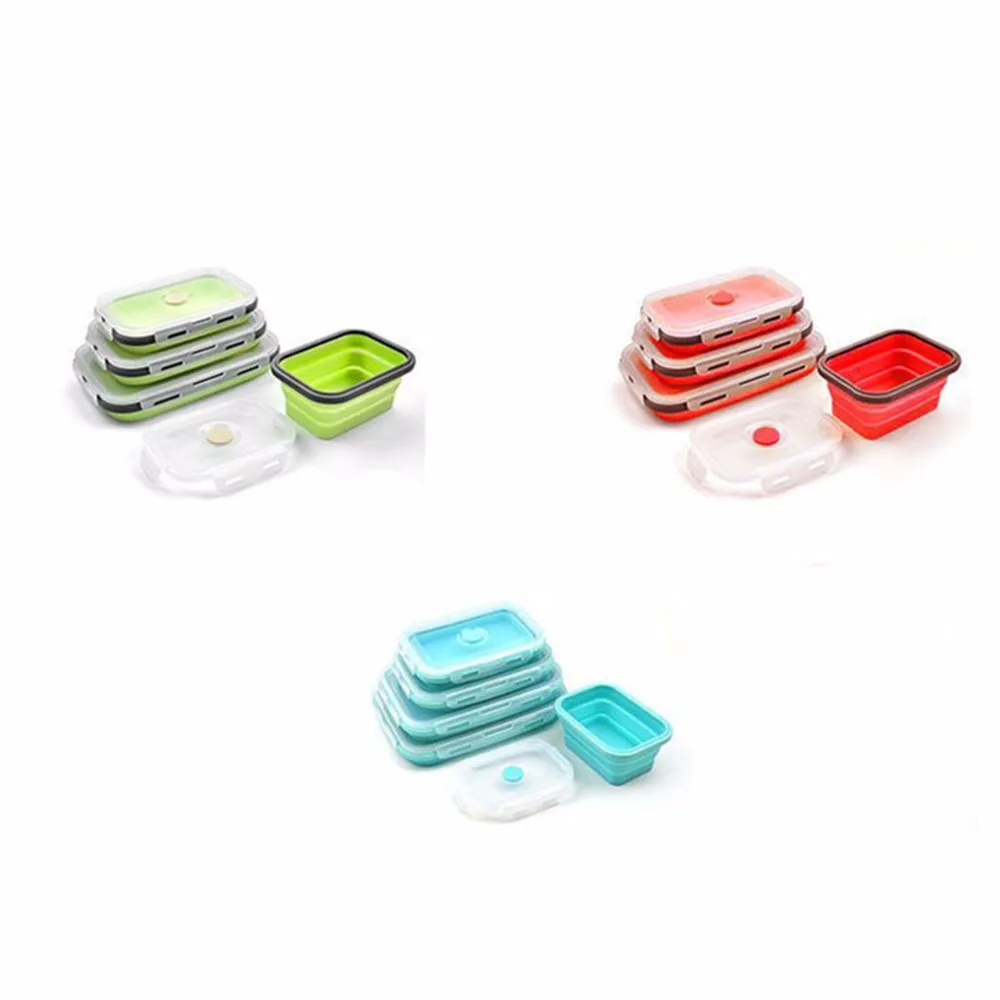 

4 Sizes Portable Silicone Lunch Box Foldable Microwave Lunchbox Food Fruit Storage Container Folding Bowl Bento For Kids Adults