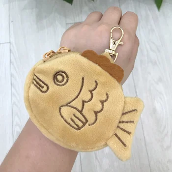 

Flannel Soft Fish Coin purse Embroidery Brown Korea Girls Mini Money Bag Key Case Card Holder Wrist Bags Pendant For Girl Bag