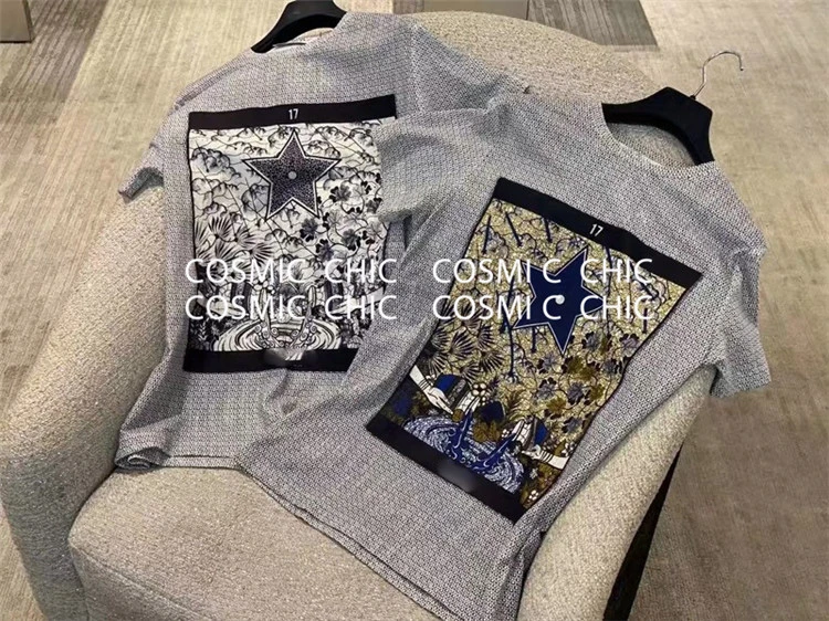 Cosmicchic, женская футболка с коротким рукавом, высокое качество, разноцветный рисунок, повседневный Топ, футболка, подиум, модный дизайн