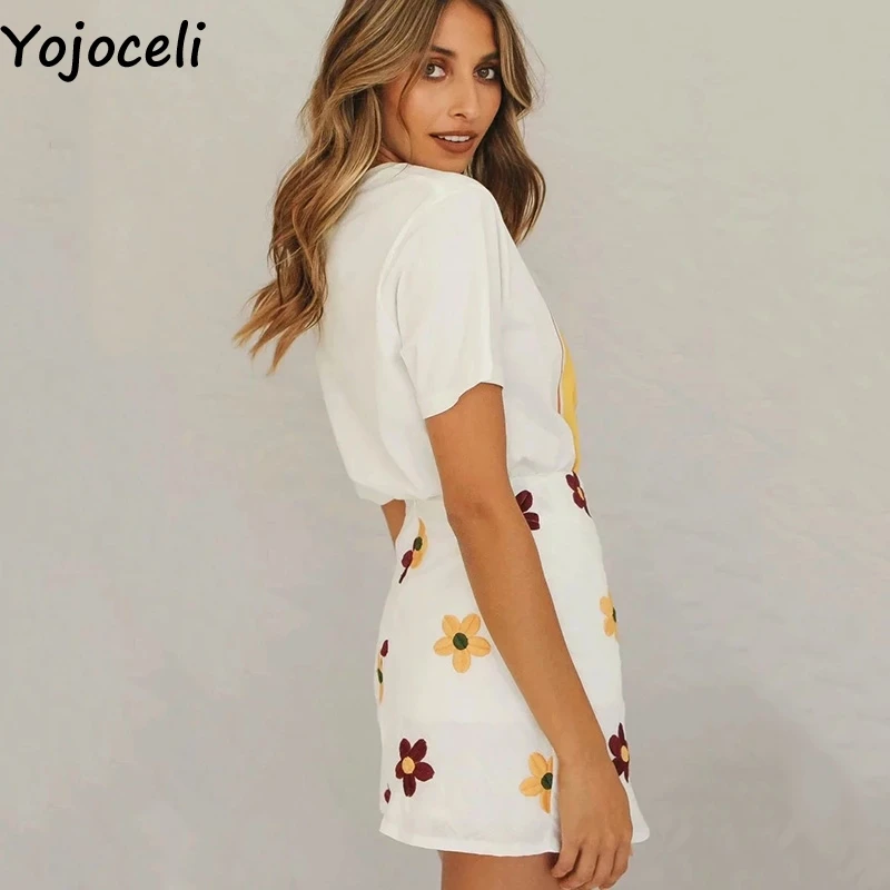 Элегантные юбки Yojoceli с разрезом и цветочной вышивкой Женская Сексуальная