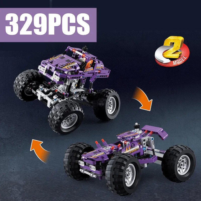 Новинка 329 шт. 2 в 1 Bigfoot Monster Racing внедорожник джип грузовик подходит техника