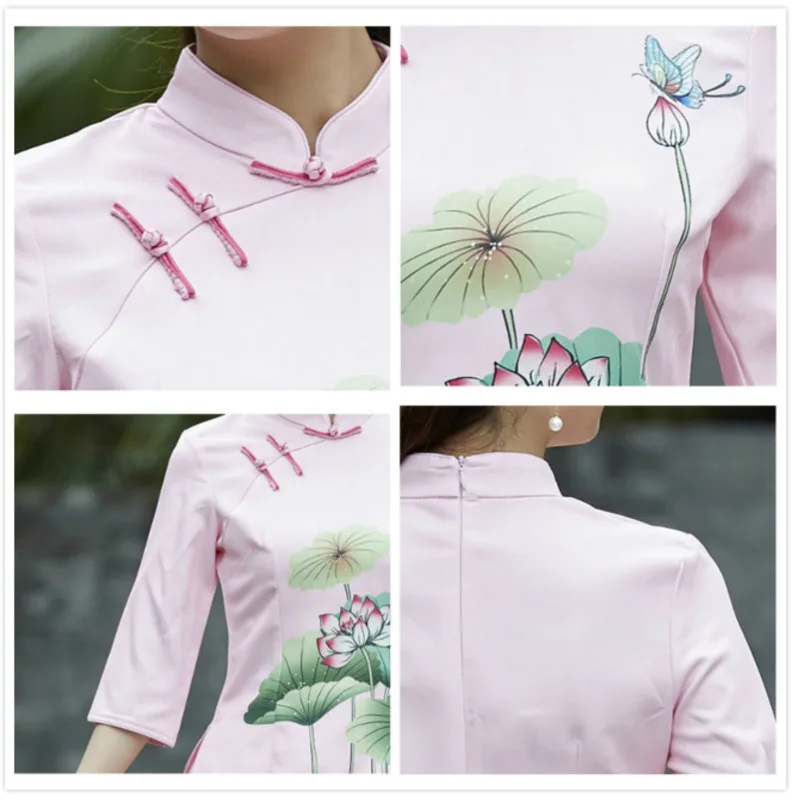 Sheng Coco красивый Лотос Половина рукава Топы Женская китайская блузка Традиционная рубашка блузка элегантный китайский костюм плюс размер