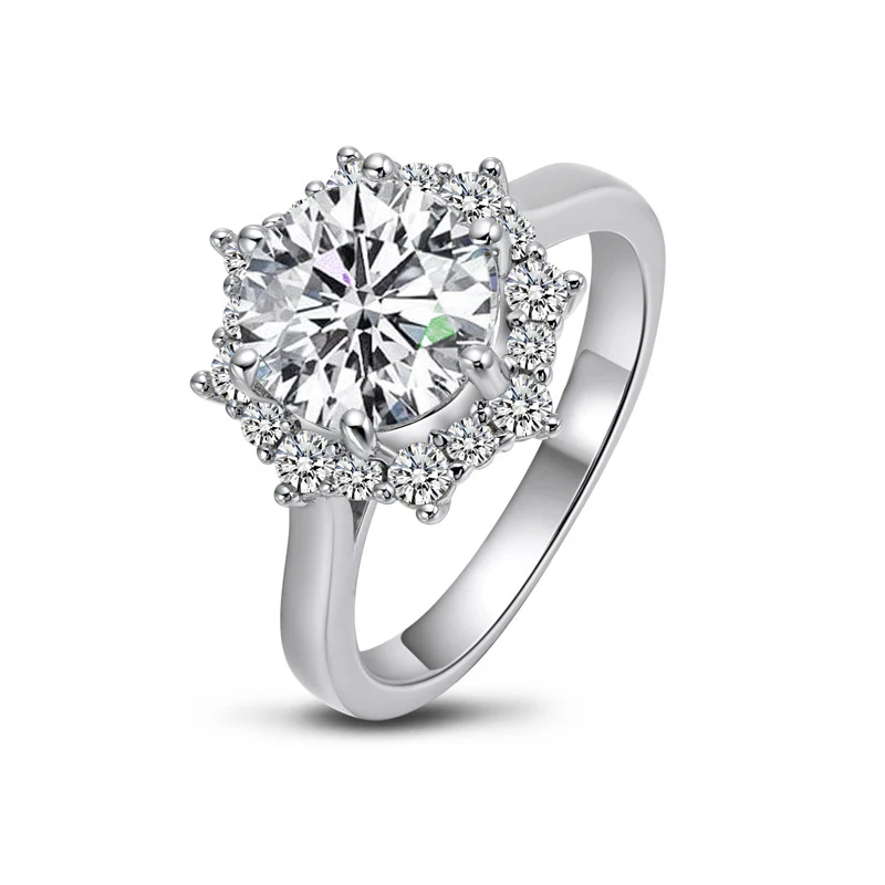 QYI Классический кольца из стерлингового серебра 925 для женщин 3ct круглый вырез обручальное кольцо со светлым окаймлением кольца Превосходное качество солнце цветок серебряные ювелирные изделия