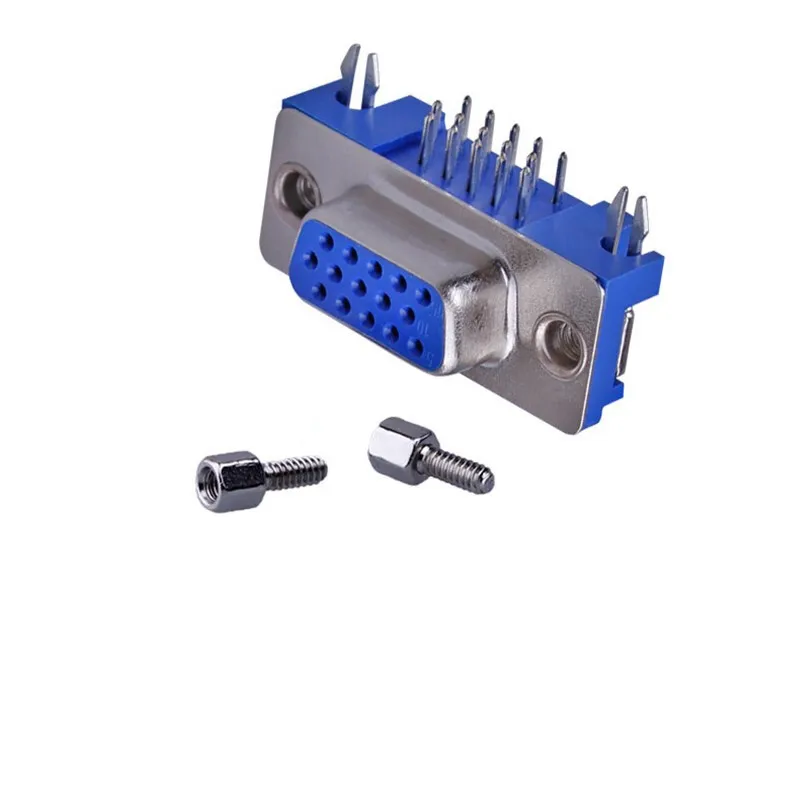 VGA 어댑터 소켓, 블루 병렬 포트, 15 핀, D 서브, 15 웨이 PCB, 90 도 암 커넥터, DB15, DR15, 3 행, 10PCs/로트