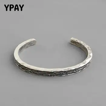 

YPAY 100% Genuine 925 Sterling Silver Bracelets Bangles for Women Korea Do the Old Vintage Open Cuff Bangle Fine Jewelry YMB116