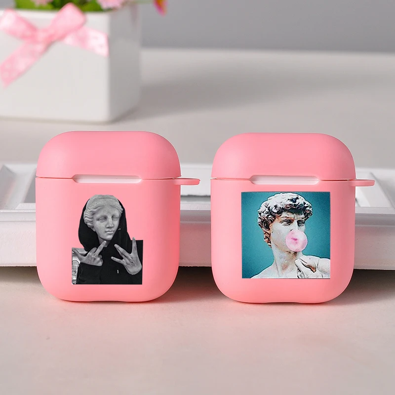

Case For Apple airpods case Cartoon Pink Art Atatue Wireless Bluetooth Earphone Case For Airpods Headphone Soft Protective Case