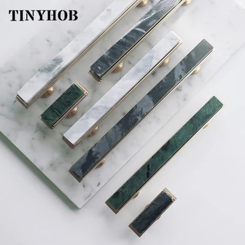 

Natural Marble+Brass Square Furniture Handle and Knob T-bar Cabinet Hardware Handles Drawer Pulls Bedroom Green Knob With Screw