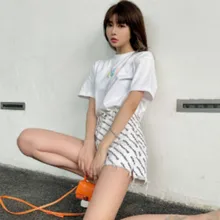 

FAKUNTN 109292 New Style Spring Summer Fashion Classic Logo Full Print Design Casual Versatile Fringed Fringe Denim Shorts