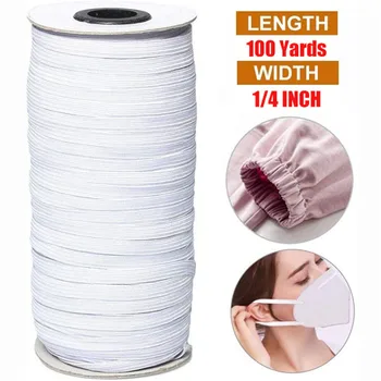 

Roll Elastic Cord 100 Yards Length 6mm Width Braided Elastic Band Cord White Flat Band Stretch String Mask Sewing DIY Bulk Roll