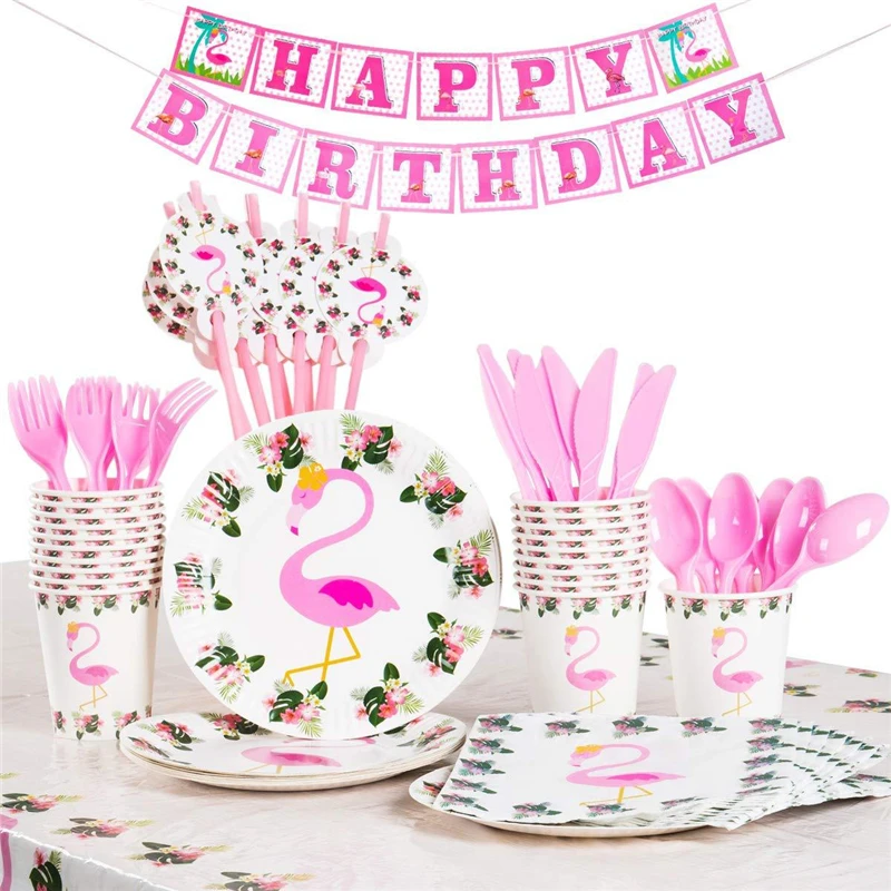 10 детей Фламинго одноразовая посуда с днем рождения принадлежности для праздника украшения события пользу пол раскрыть девочек