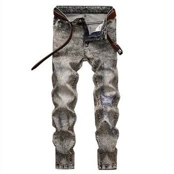 

MORUANCLE Fashion Men's Vintage Ripped Jeans Pants With Holes Stretch Distressed Denim Trousers Retro Torn Jeans Straight Fit