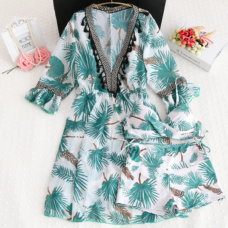 

Chiffon Dress Fat Mm Large Size Two-piece Swimsuits High-waisted Hot Springs Belly Covering Slimming-Underwire Push up Bikini