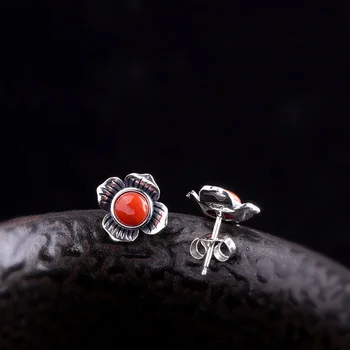 

manufacturer direct sales 925 sterling silver jewelry Thai silver used women's flowers small fresh South Red Earrings