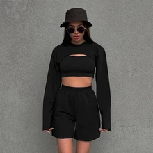

tracksuit fashion Sexy summer Women's suit 3 piece sweatshirt hoodie Shorts suits Female set Sportswear ensemble setup urbano