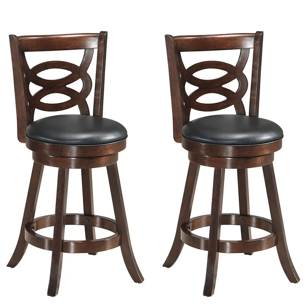 

Costway Set of 2 Bar Stools 24'' Height Wooden Swivel Backed Dining Chair Home Kitchen
