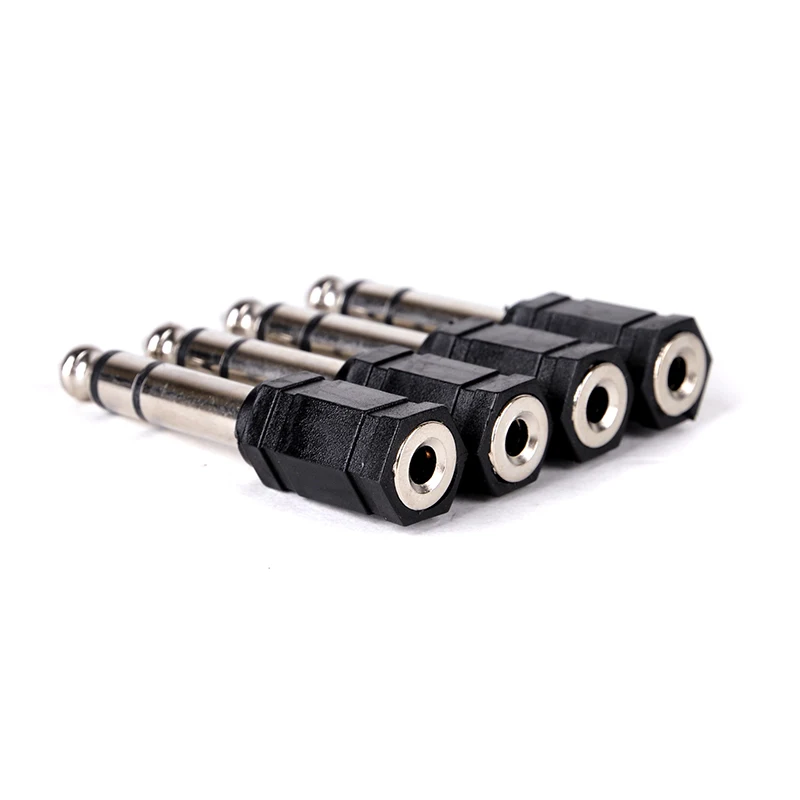4pcs Black Stereo Adaptor Plugs High Quality 6.35mm Male To 3.5mm Female Plug Stereo Adapters Audio Connectors