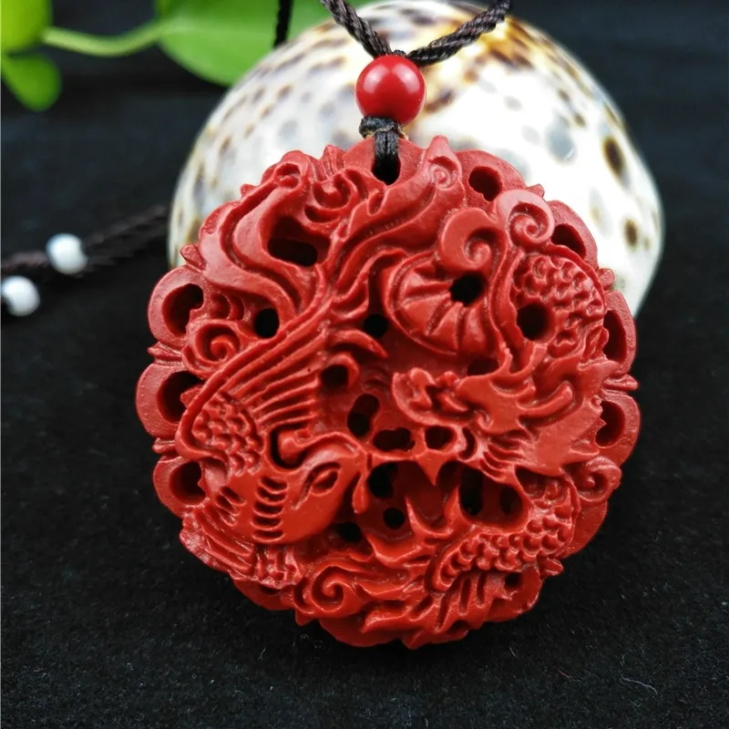 Китайская натуральная красная Органическая Киноварь, дракон, Ожерелье Феникса, модный шарм, ювелирные изделия, счастливый амулет, подарки для женщин