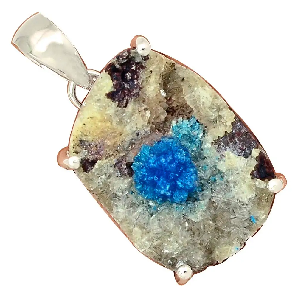 

Genuine CAVANSITE CRYSTAL Pendant 925 Sterling Silver, 36.4 mm, AP6400-1