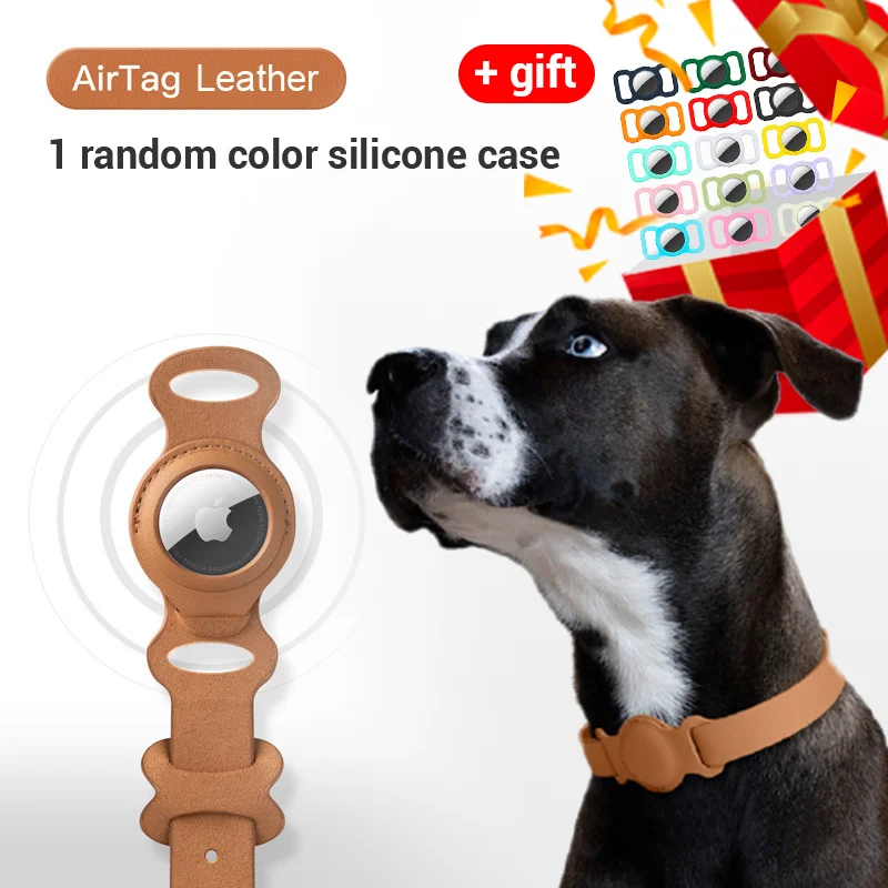 Leather apple airtag case collar for dog cat pet Location Tracker Anti