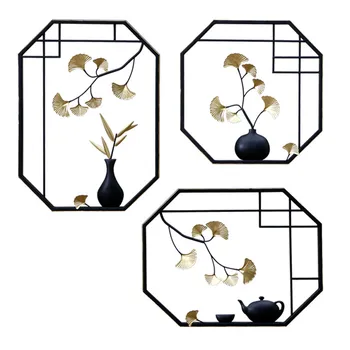

Modern Wrought Iron Ginkgo Leaf Painting Wall Hangings Livingroom Background Wall Mural Ornaments Hotel Wall Sticker Craft Decor