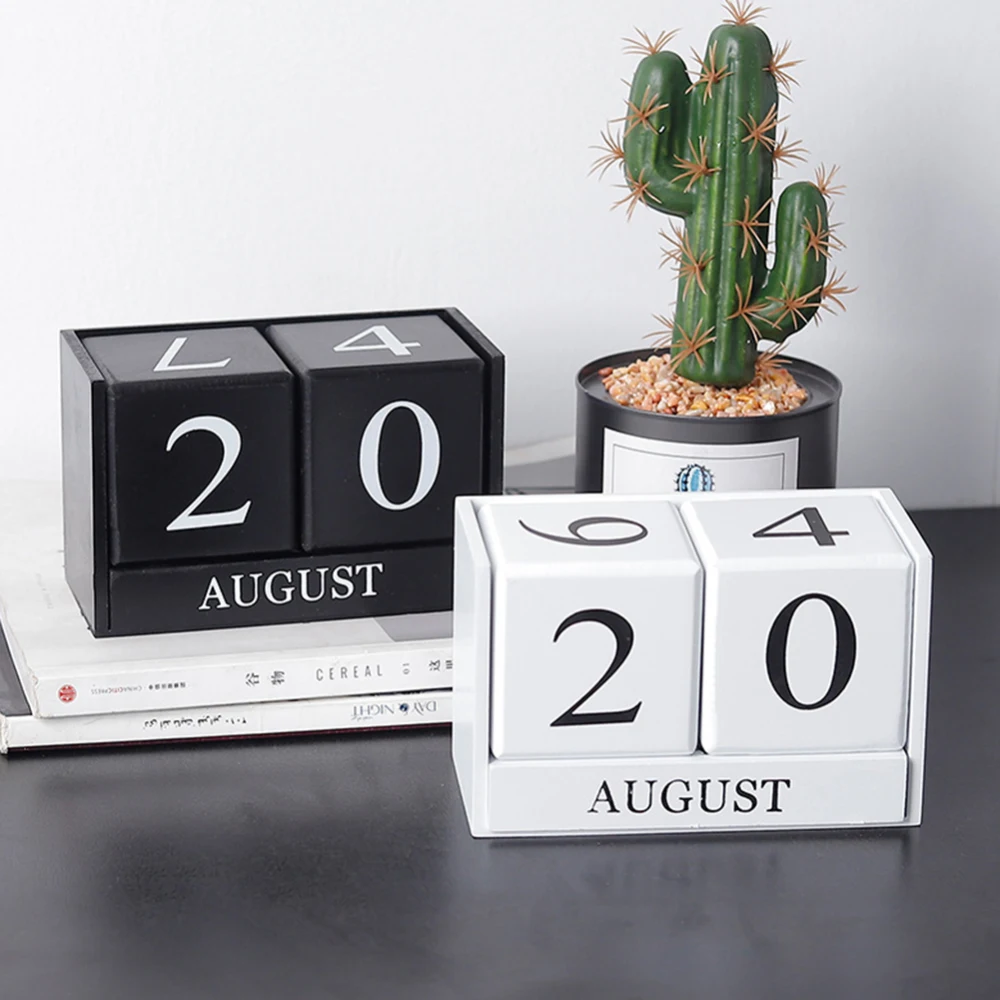 

1pc Wooden Calendar Block Planner Living Room Desktop Arts Crafts Wood Block DIY Month Date Display Reusable Gifts Desk Decor