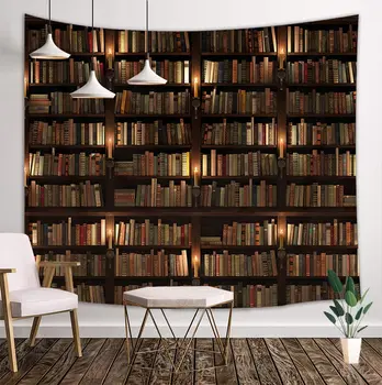 

Vintage Library Tapestry Wall Hanging Art, Old Books on Shelf Student Study Decor Wall Blanket Home Decor