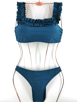 

2020 new solid color bikini bikini suit push-up style blue