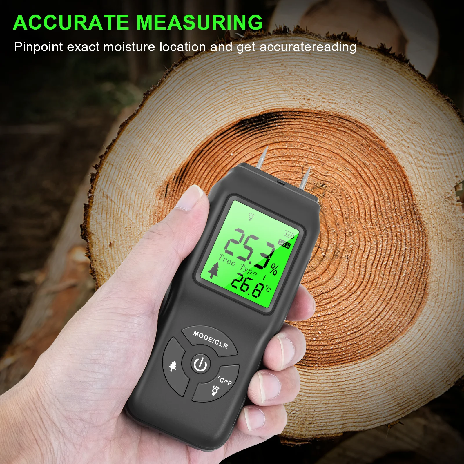 1PC Medidor de humedad de madera digital probador de la humedad de la madera del detector de humedad con LCD de gran pantalla Pin Tipo probador eléctrico de medición de herramientas Negro