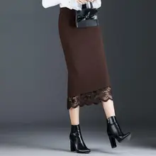 Новинка, Высококачественная Двусторонняя шерстяная юбка, кружевная трикотажная Женская осенне-зимняя повседневная юбка до середины голени, большой размер