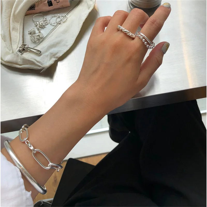 POFUNUO, корейские браслеты из стерлингового серебра 925 пробы, большие круглые браслеты с застежкой, геометрические женские ювелирные изделия, минималистичный подарок для влюбленных