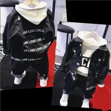 Лидер продаж, брендовая одежда для мальчиков, детская одежда для мальчиков, комплект одежды с надписью для мальчиков, джинсовая куртка+ толстовка с капюшоном+ джинсы, хлопковый комплект из 3 предметов для мальчиков