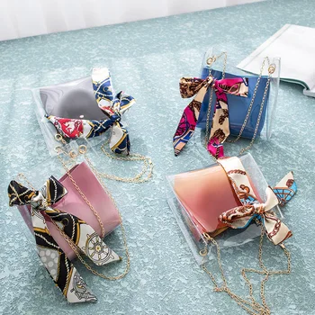 

2020 Summer Women's Fashion Handbag PVC Transparent Packet Mobile Phone Change Shoulder Bag Messenger Bag Silk Scarf Jelly #20